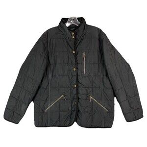 Ralph Lauren Women 2X Quilted Jacket Black Cord Trim Snap Front Equestrian READ